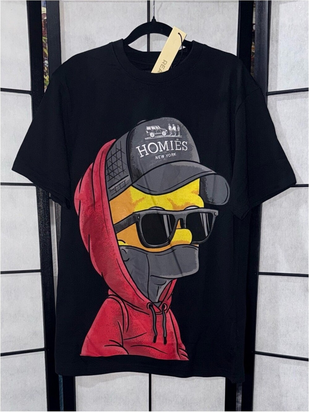 Reason Bart Simpson Homies New York Embroidered Black Graphic T-Shirt Large NWT